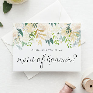 Ivory Peony Glitter Will You Be My Maid of Honour Card