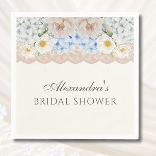 Ivory Peony Hydrangea Bridal Shower Paper Napkin