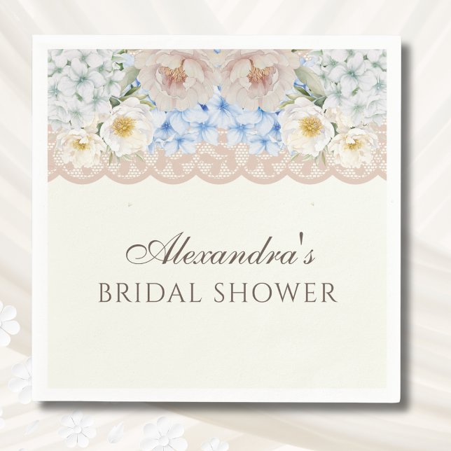 Ivory Peony Hydrangea Bridal Shower Paper Napkin (Creator Uploaded)