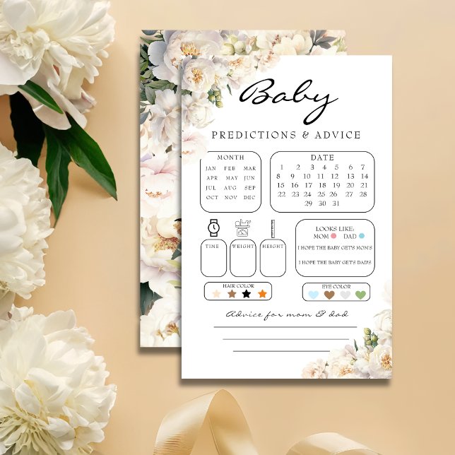 Ivory Peony Neutral Baby Predictions Card (Creator Uploaded)