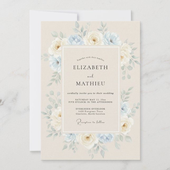 Ivory Petal Wreath Wedding Invitation (Front)