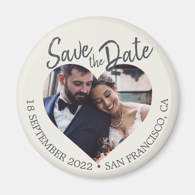 Ivory Photo Modern Script Save the Date Magnet (Front)