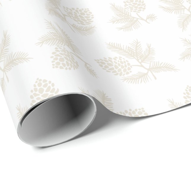 Ivory Pine sprigs with pinecones holiday Wrapping Paper (Roll Corner)