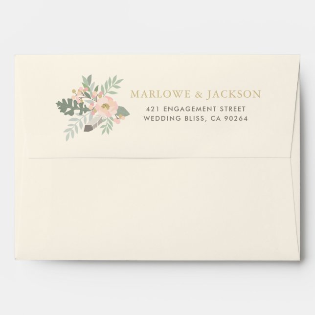 Ivory Pink and Gold Floral Boho Wedding Mailing Envelope (Back (Top Flap))