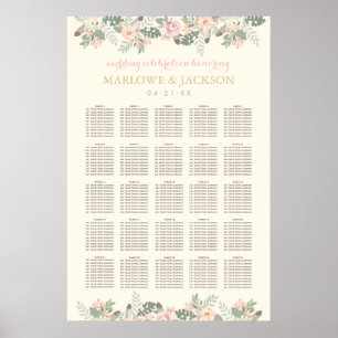 Ivory Pink and Gold Floral Boho Wedding Seating Poster