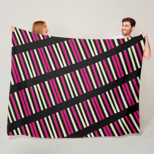 Ivory Pink Black Stripes Fleece Blanket