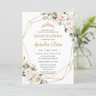 Ivory Pink Blush Floral Geometric Quinceañera Invitation
