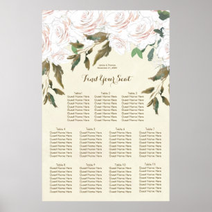 ivory pink blush floral wedding seating chart