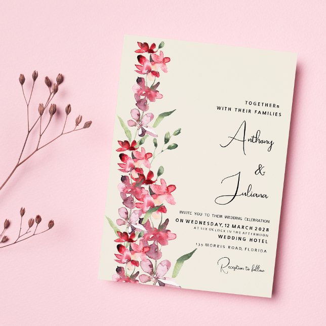 Ivory pink burgundy mint green floral Wedding Invitation (Ivory pink burgundy mint green floral Wedding )