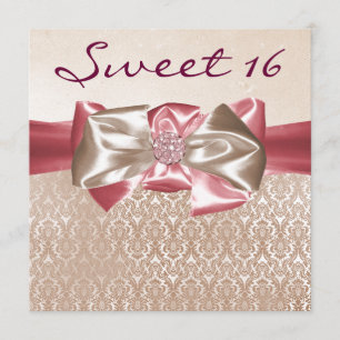Ivory Pink Damask Sweet 16 Birthday Party Invitation