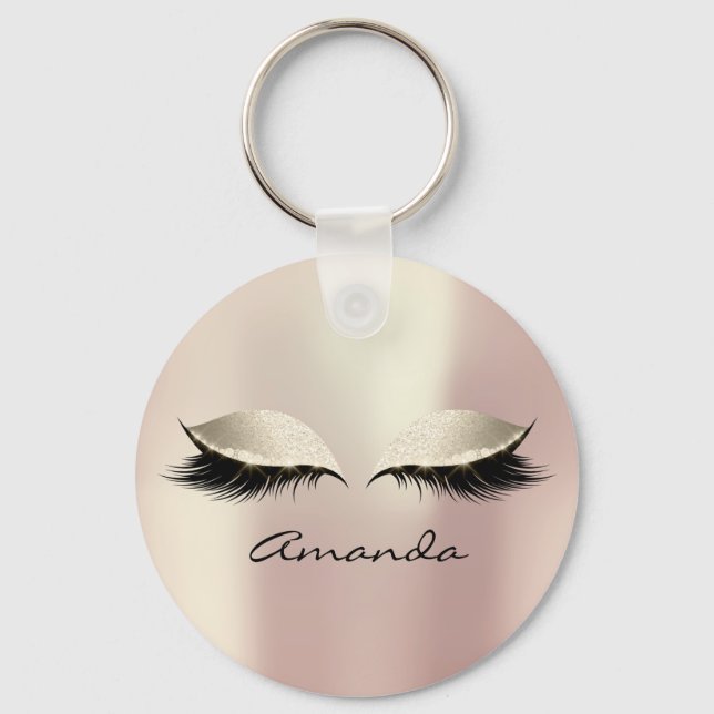 Ivory  Pink Eyes Girly Makeup Lashes Name Blush Key Ring (Front)