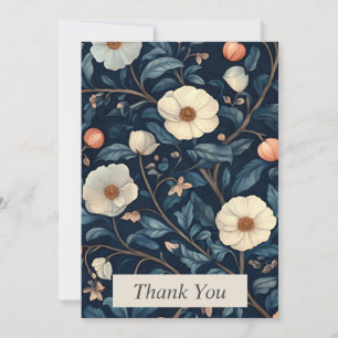 Ivory & Pink Flowers on Navy Blue Thank You Card
