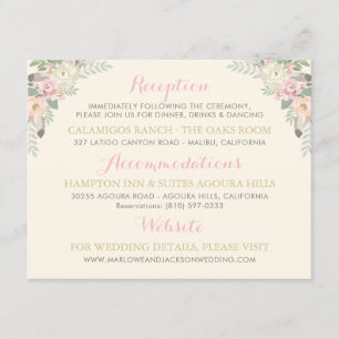 Ivory Pink Gold Floral Boho Wedding Information Enclosure Card