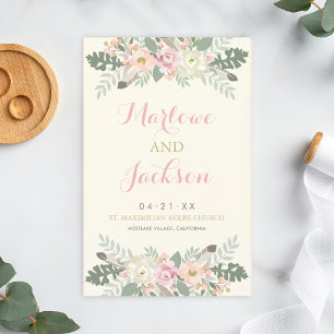 Ivory Pink Gold Floral Boho Wedding Programs