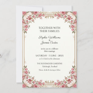 Ivory Pink Rose Garland Wedding Invitation