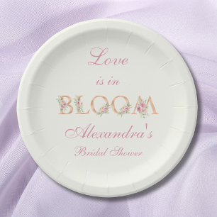 Ivory Pink Roses Love is in Bloom Bridal Shower Paper Plate