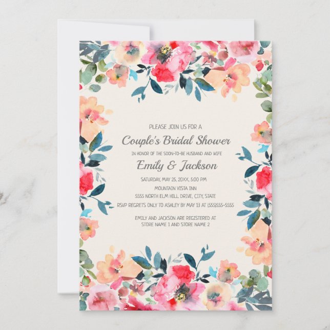 Ivory Pink Spring Floral Couple's Bridal Shower Invitation (Front)