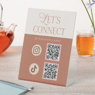 Ivory Pink Terracotta Let's Connect Social Media Pedestal Sign