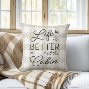 Ivory Plaid Life Is Better At The Cabin Cushion