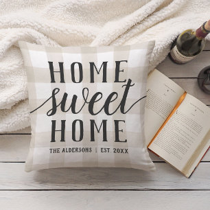Ivory Plaid Personalised Home Sweet Home Cushion