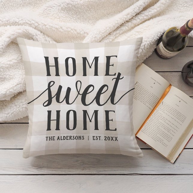 Ivory Plaid Personalised Home Sweet Home Cushion (Creator Uploaded)