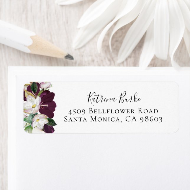 Ivory Plum Purple Floral Return Address Label (Insitu)