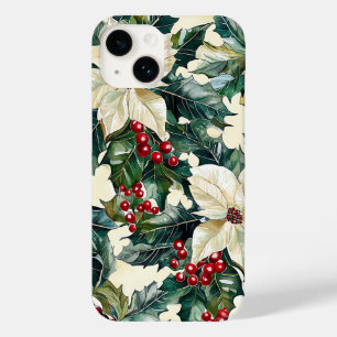 Ivory Poinsettia Crimson Berry Winter Foliage Case-Mate iPhone 14 Case