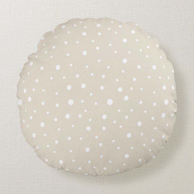 Ivory Polka Grade A Cotton (16") Throw Round Cushion (Front)