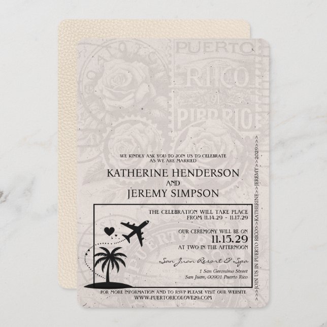 Ivory Puerto Rico Passport Wedding Invitation (Front/Back)
