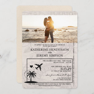 Ivory Puerto Rico Passport Wedding Invitation