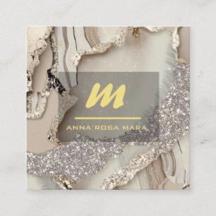 *~* Ivory QR Agate Mauve Gold Glitter Initial AP66 Square Business Card