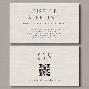 Ivory QR Code Linen Luxury Boutique Fashion Business Card