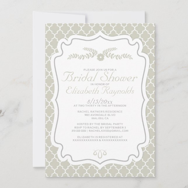 Ivory Quatrefoil Bridal Shower Invitations (Front)