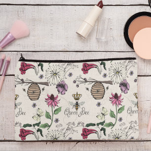 Ivory Queen Bee & Gold Crown Accessory Pouch