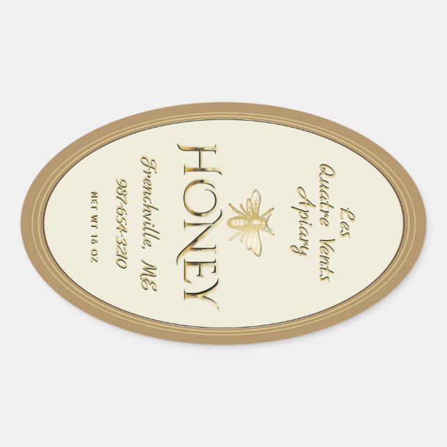 Ivory Queenline Honey Label Heraldic Bee Gold  (Front)