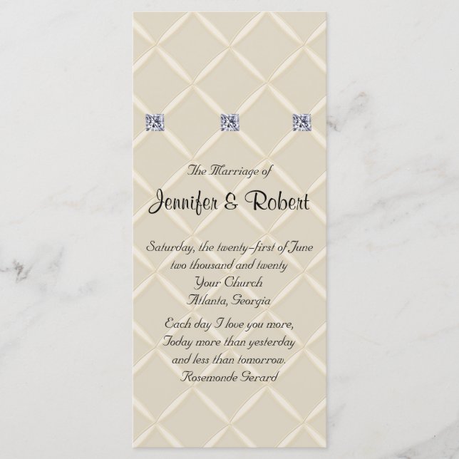 Ivory Quilted Bling Diamonds Posh Wedding Program (Front)