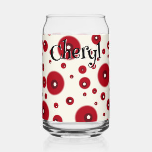 Ivory Red Dots Funky Whimsical Circle Pattern  Can Glass