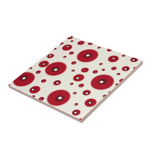 Ivory Red Dots Funky Whimsical Circle Pattern  Ceramic Tile (Side)