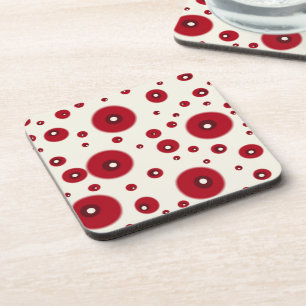 Ivory Red Dots Funky Whimsical Circle Pattern Coaster