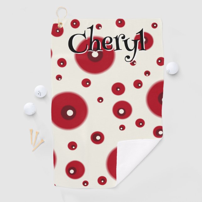 Ivory Red Dots Funky Whimsical Circle Pattern  Golf Towel (InSitu)