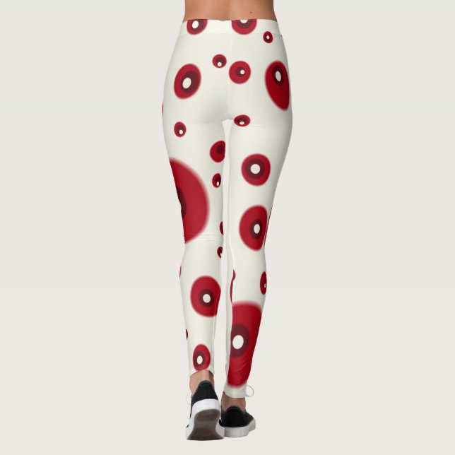 Ivory Red Dots Funky Whimsical Circle Pattern  Leggings (Back)