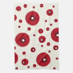 Ivory Red Dots Funky Whimsical Circle Pattern Tea Towel