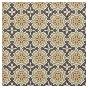 Ivory Red Olive Green Black Eclectic Ethnic Look Fabric