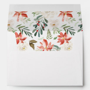 Ivory Red Poinsettia Floral Holiday Season Envelope