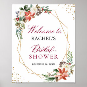 Ivory Red Poinsettia Gold Frame Bridal Shower Sign