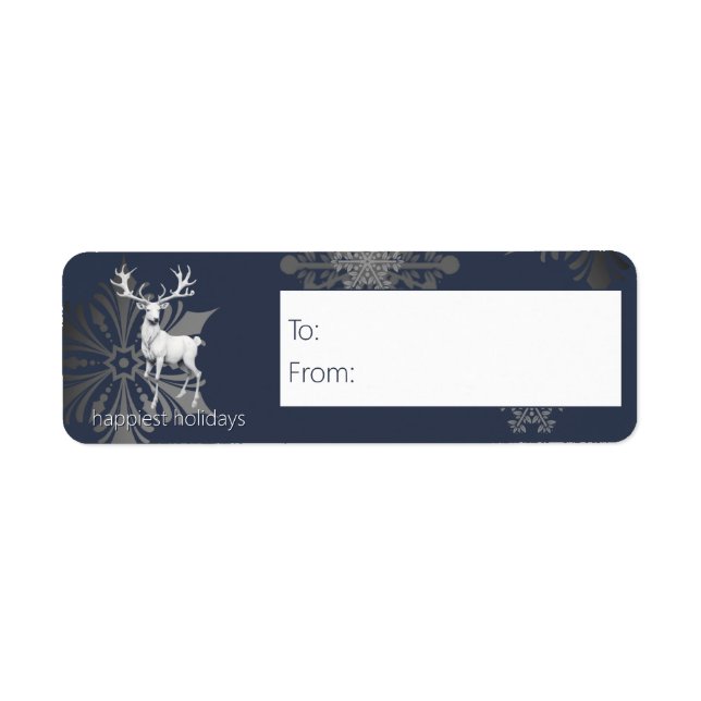 Ivory Reindeer Christmas | Blue Gift Return Address Label (Front)
