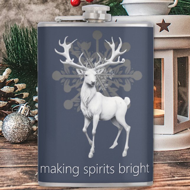 Ivory Reindeer Christmas | Blue Hip Flask (Blue Ivory Reindeer Christmas Flask)