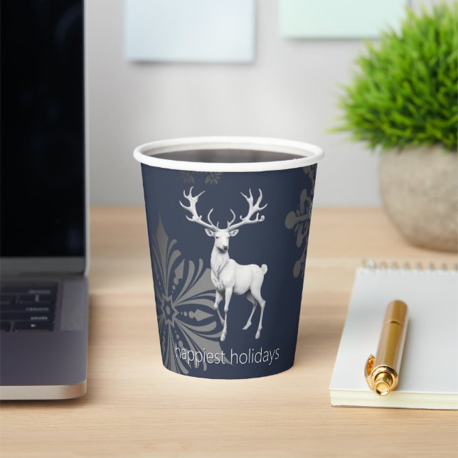 Ivory Reindeer Christmas | Blue Paper Cups (Insitu)