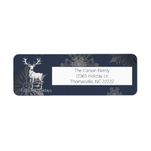 Ivory Reindeer Christmas Blue Return Address Label