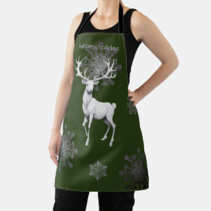 Ivory Reindeer Christmas Green Apron
